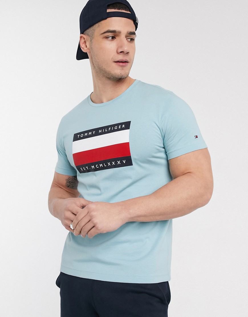 Tommy Hilfiger corp icon stripe box print t-shirt in skyline-Blue