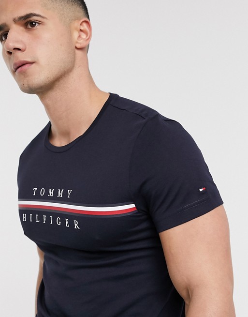 Tommy Hilfiger corp split icon stripe logo t-shirt in navy