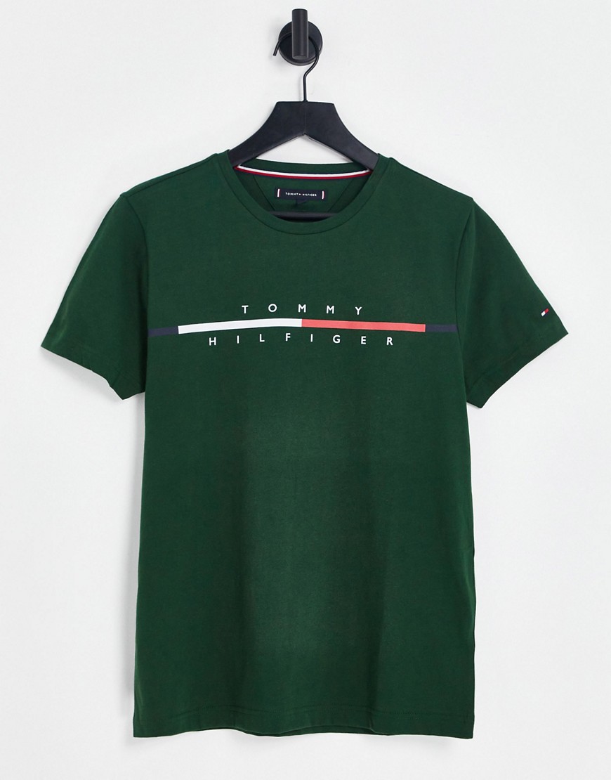 Tommy Hilfiger corp split logo t-shirt in khaki-Green