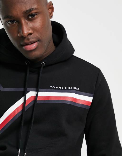 Tommy Hilfiger Corp Split stripe hoodie in black