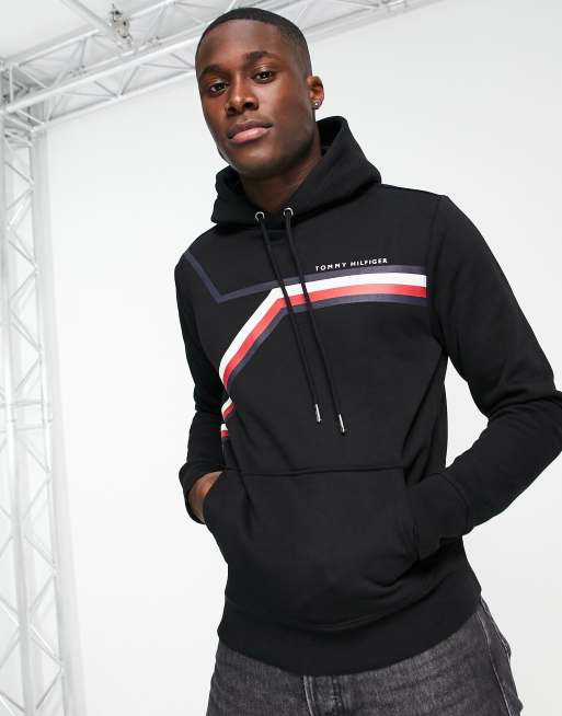 Tommy Hilfiger Corp Split stripe hoodie in black