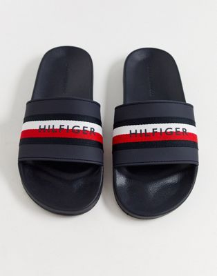 Tommy Hilfiger - Corporate - Gestreepte slippers in marineblauw