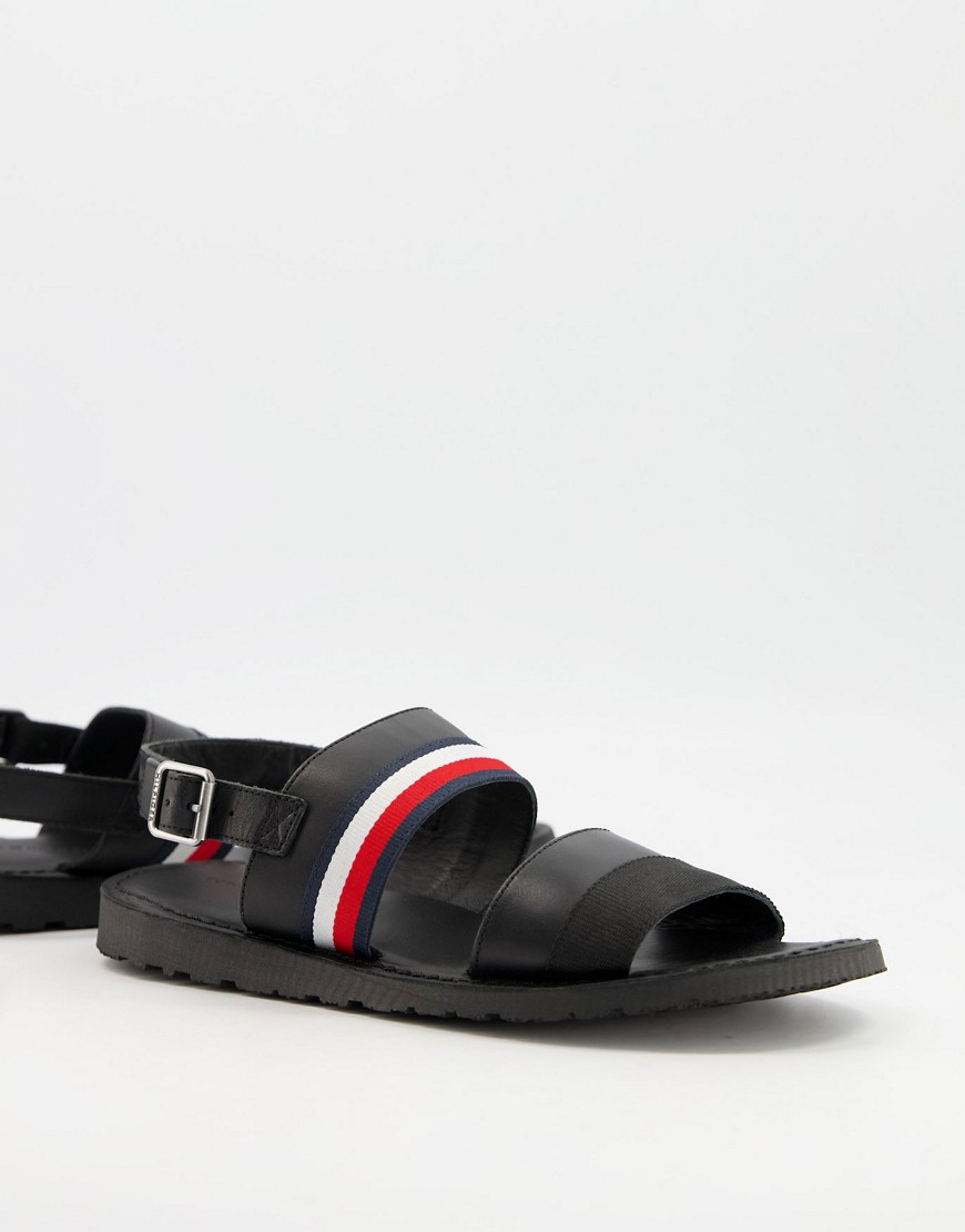 Tommy Hilfiger corporate leather sandals in black