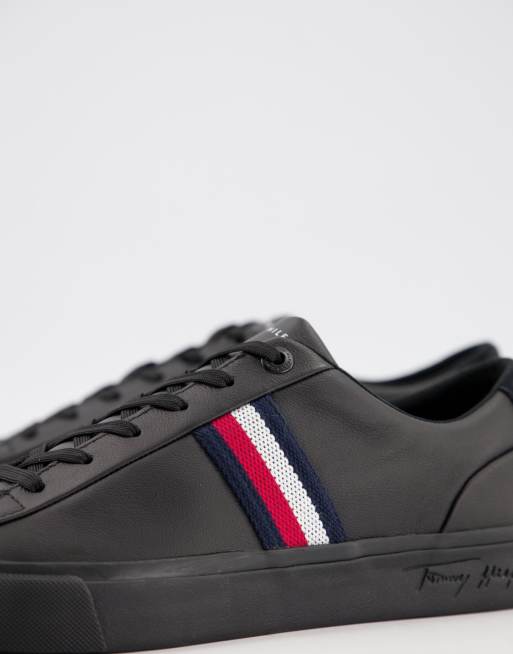 Tommy Hilfiger Corporate Black Leather Mens Sneakers