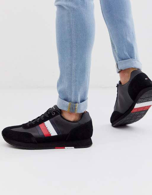 Tommy hilfiger suede hot sale mix sneaker in black