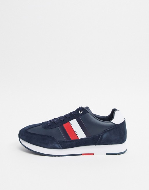 Tommy Hilfiger corporate leather suede mix runner trainer in navy
