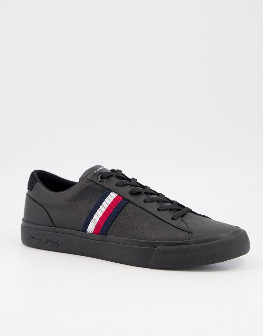 Tommy Hilfiger corporate leather trainer with side logo in black