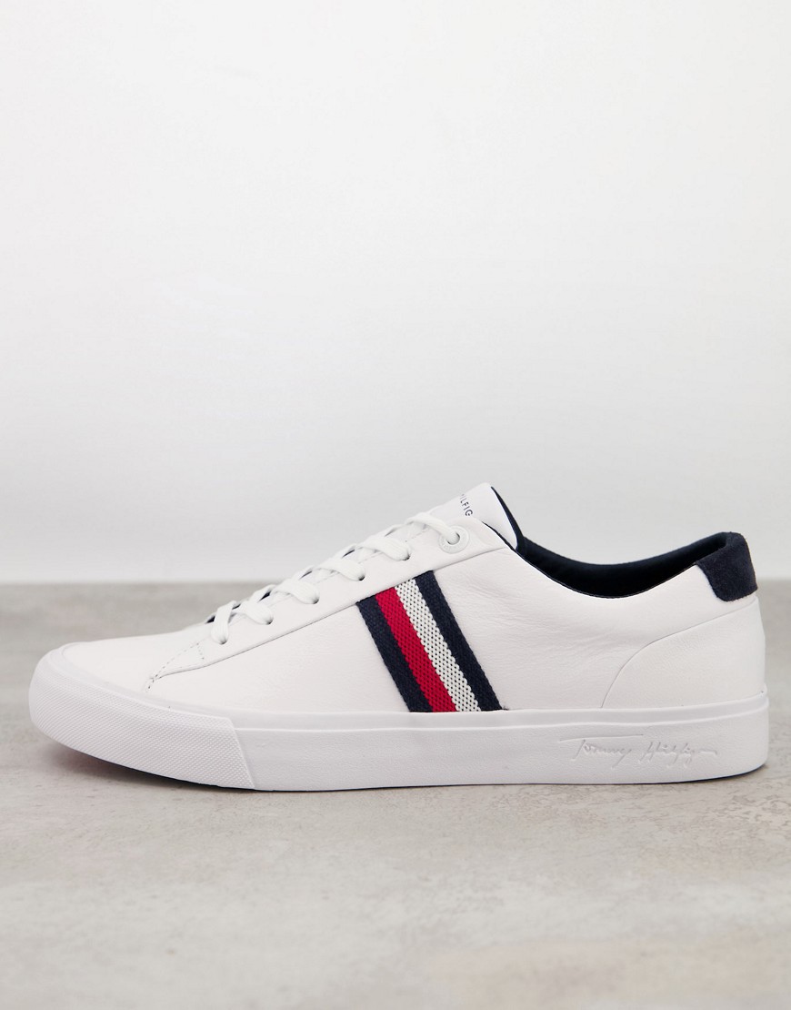 Tommy Hilfiger corporate leather trainer with side logo in white