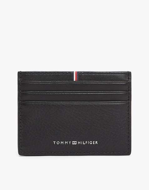 Tommy Hilfiger Corporate logo leather credit card holder in black - view 1