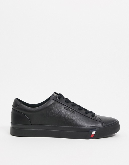 Tommy Hilfiger corporate logo leather trainers in black