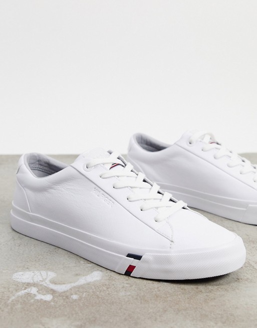 Tommy Hilfiger corporate logo leather trainers in white