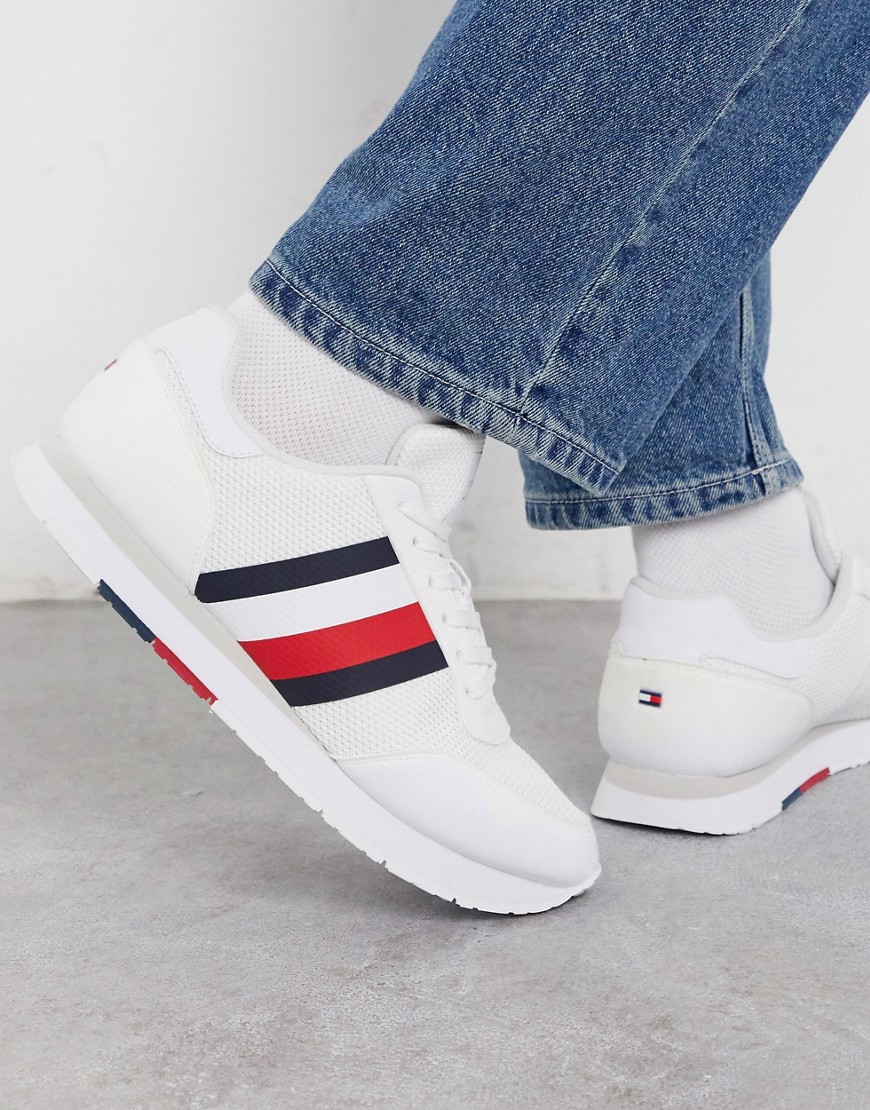 Tommy Hilfiger corporate mix material stripe trainers in white