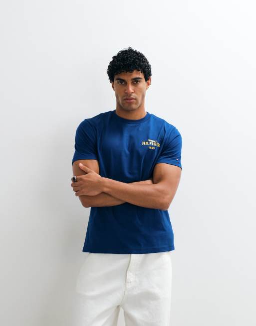 Tommy Hilfiger cotton 1985 graphic logo t-shirt in blue, 4 of 5