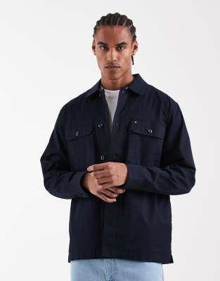 Tommy Hilfiger cotton blend camp collar jacket in navy