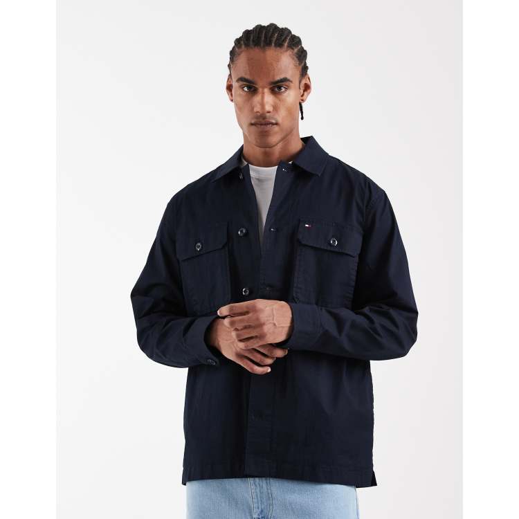 Tommy Hilfiger cotton blend camp collar jacket in navy | ASOS
