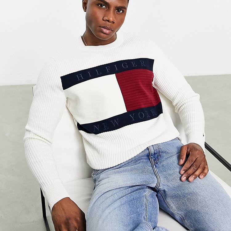 logo flag cotton | in knit sweater ivory Hilfiger Tommy ASOS large blend