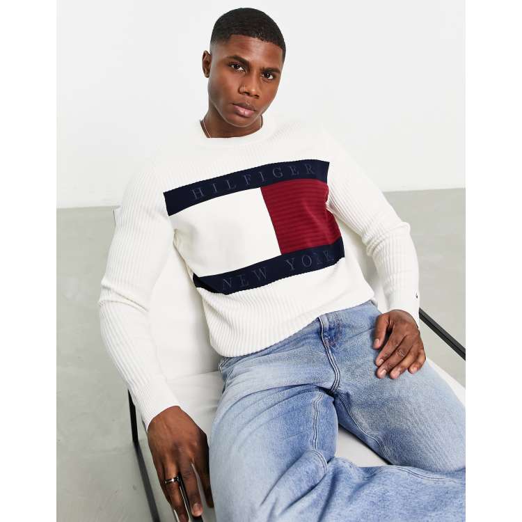 ivory blend | logo Tommy large knit in ASOS flag cotton sweater Hilfiger