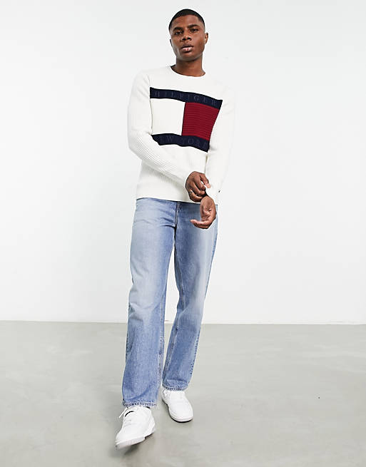blend sweater | ASOS knit in cotton ivory large Hilfiger flag Tommy logo