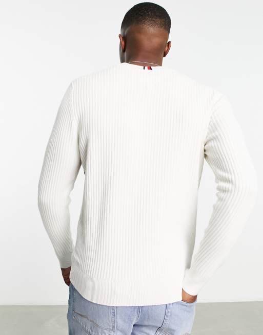 Tommy Hilfiger cotton | sweater ASOS knit flag logo large ivory blend in