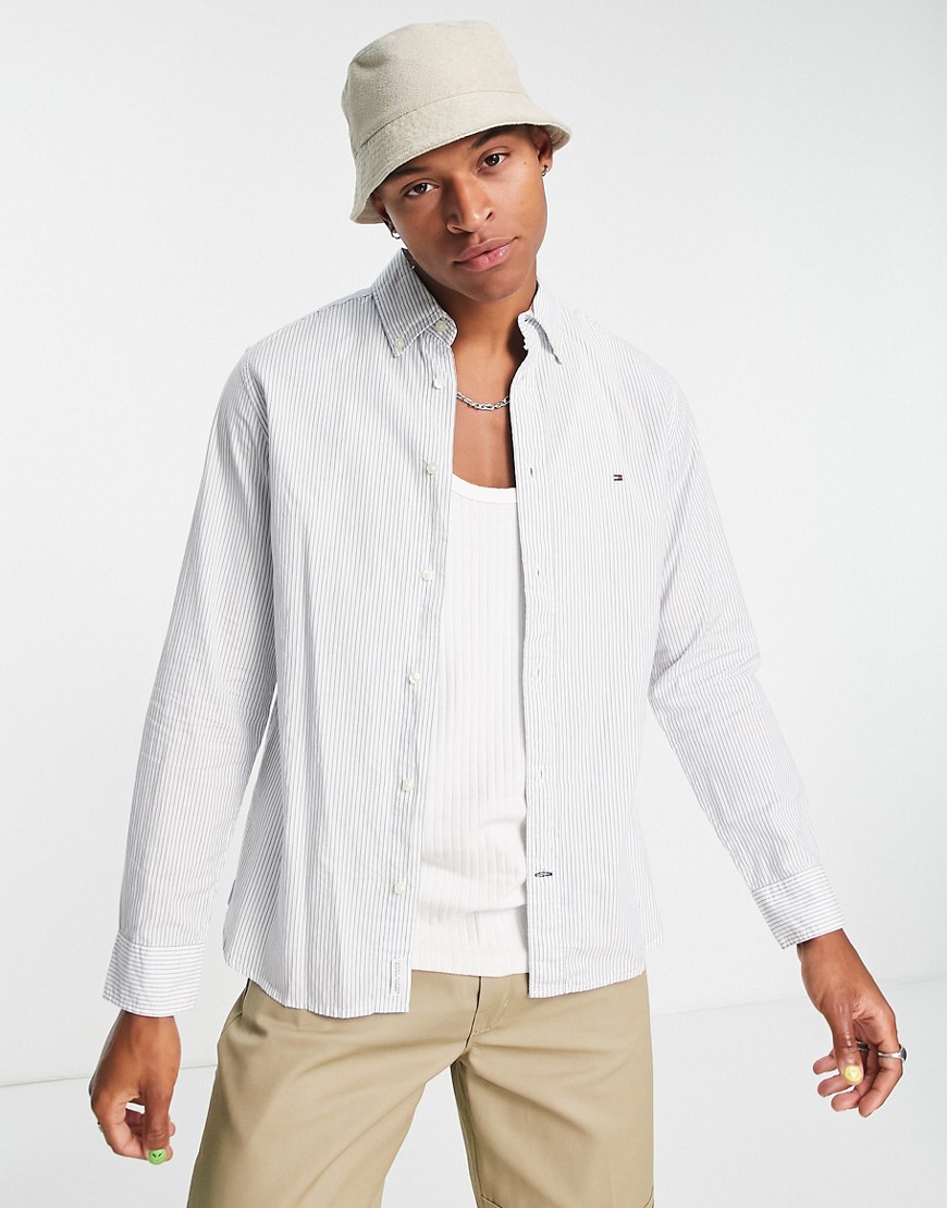 Tommy Hilfiger cotton blend natural soft poplin stripe shirt regular fit in navy - NAVY