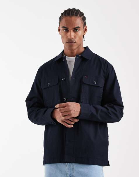 Tommy Hilfiger cotton blend revere collar jacket in navy - view 1