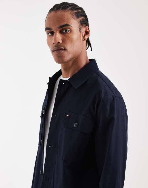 Tommy Hilfiger cotton blend revere collar jacket in navy, 4 of 5