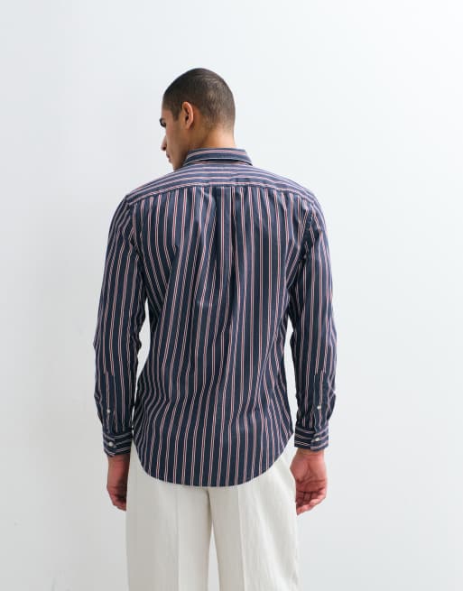 Tommy Hilfiger Cotton flex poplin shirt in navy stripe, 5 of 9