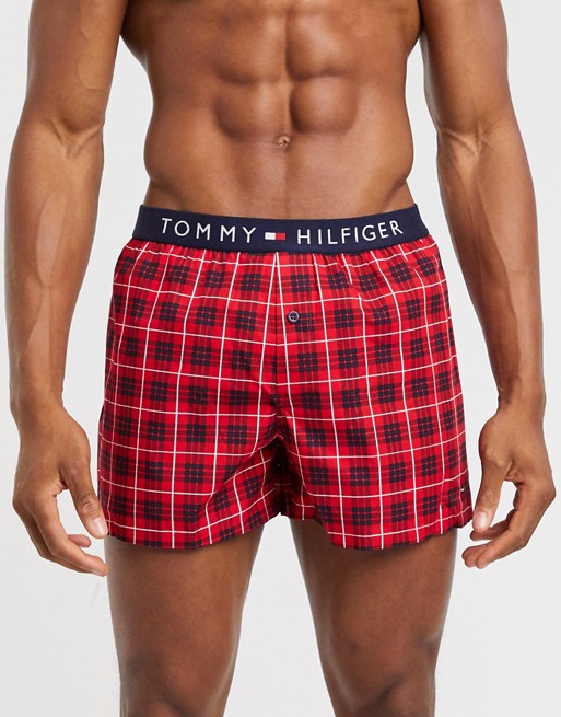 Tommy Hilfiger cotton icon boxer in red check with authentic logo waistband