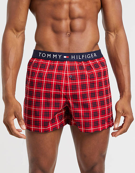 Tommy Hilfiger cotton icon boxer in red check with authentic logo ...