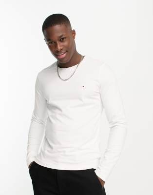 Tommy Hilfiger cotton icon logo stretch slim fit long sleeve top in white