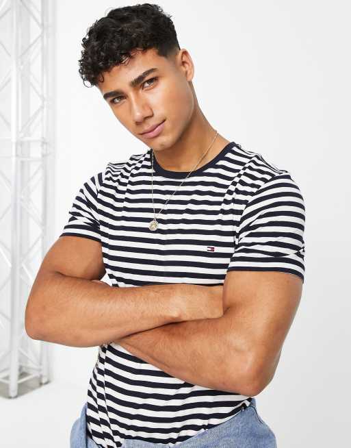 Hilfiger cotton icon logo stripe slim t-shirt navy - NAVY | ASOS