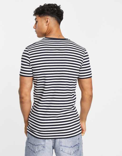 Tommy Hilfiger cotton icon logo stripe stretch slim fit t-shirt in navy -  NAVY