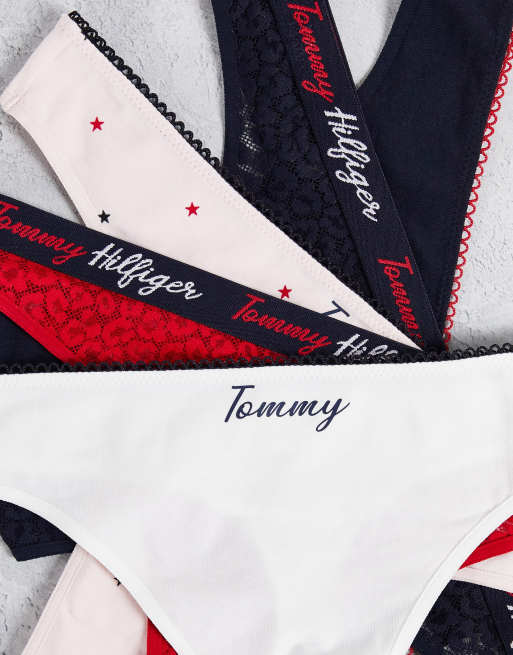 Tommy Hilfiger 5 pack thong in multi cotton and lace mix