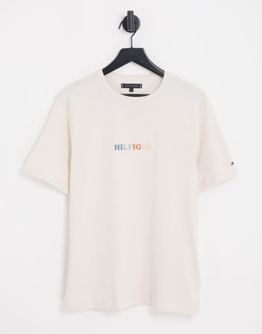 afsnit indre ballet Tommy Hilfiger cotton multi logo t-shirt in cream - CREAM | ASOS