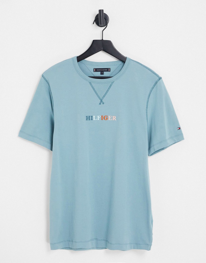 tommy hilfiger cotton multi logo t-shirt in light blue - lblue