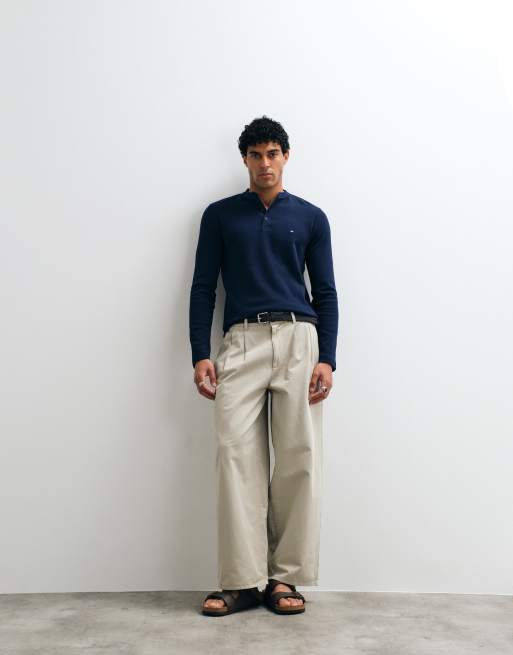 Tommy Hilfiger cotton waffle texture long sleeve t-shirt in navy, 4 of 5