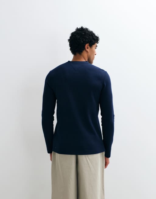 Tommy Hilfiger cotton waffle texture long sleeve t-shirt in navy, 5 of 5