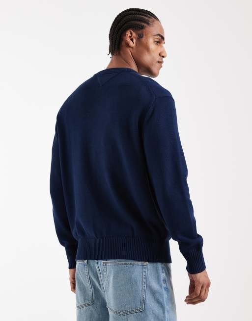 Tommy Hilfiger cotton waving flag logo knit sweater in navy, 3 of 5