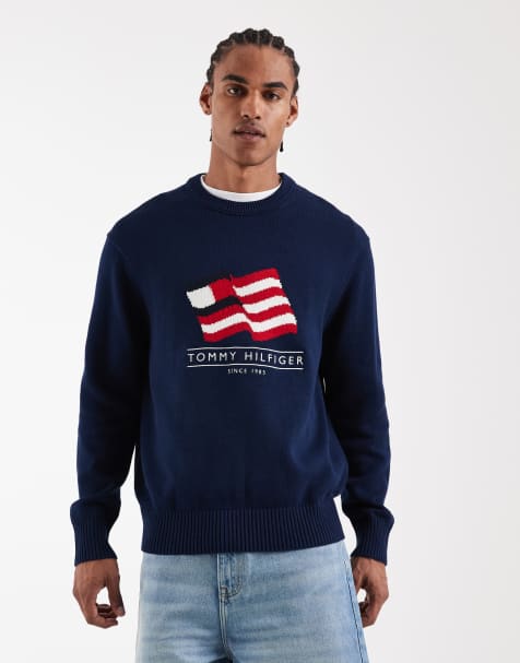 Tommy Hilfiger cotton waving flag logo knitted jumper in navy - view 1