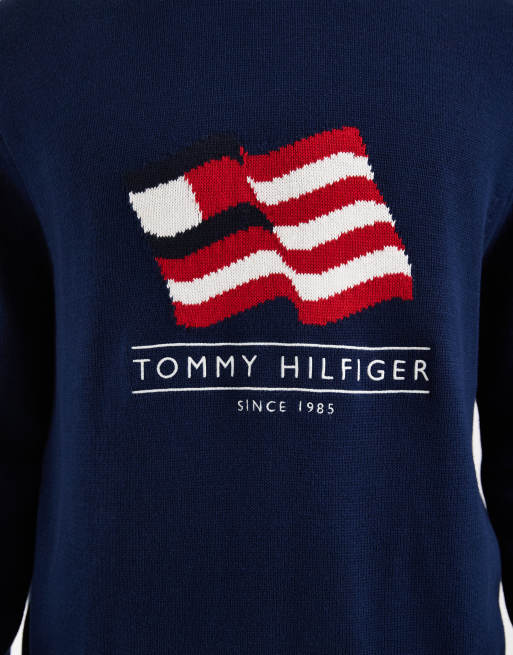 Tommy Hilfiger cotton waving flag logo knitted jumper in navy, 5 of 5