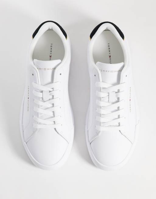 Tommy Hilfiger court real premium leather sneakers in white, 3 of 5