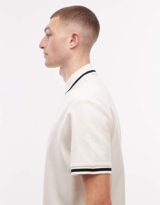 Tommy Hilfiger - Cremehvid poloskjorte med tekstlogo, 4 af 5
