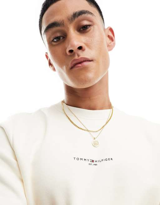 Tommy Hilfiger - Cremehvid sweatshirt med rund hals samt logo og kantdetaljer, 2 af 4