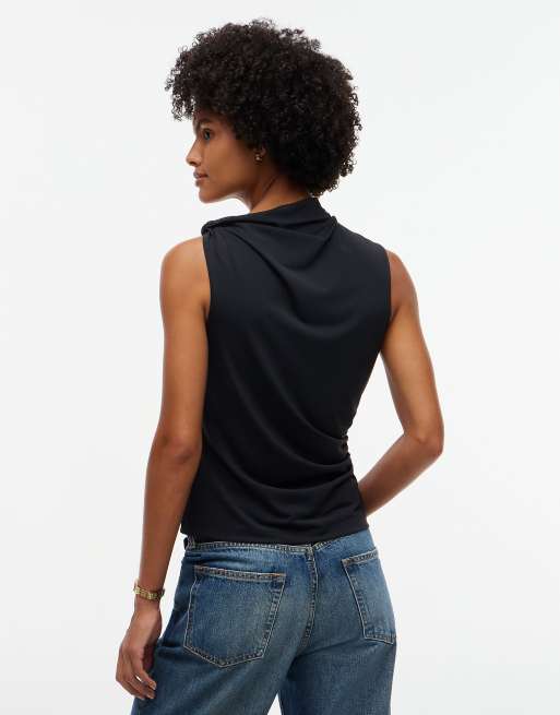 Tommy Hilfiger Crepe slim twist sleeveless top in black, 4 of 6