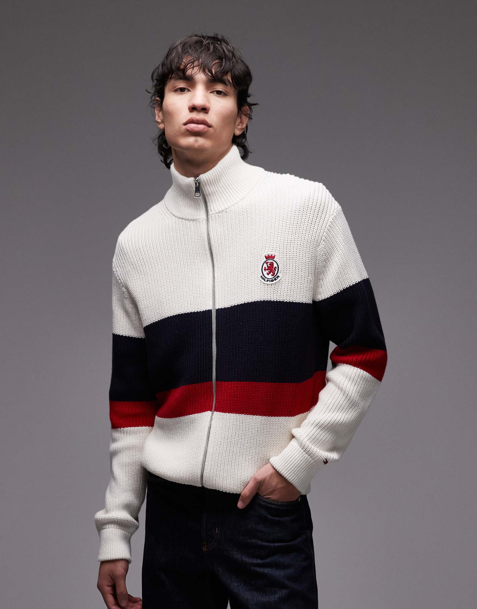 Флисовая подкладка Tommy Hilfiger crest color block на молнии белого цвета