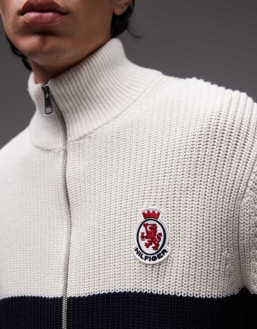 Tommy Hilfiger crest color block zip up fleece in white, 5 of 5