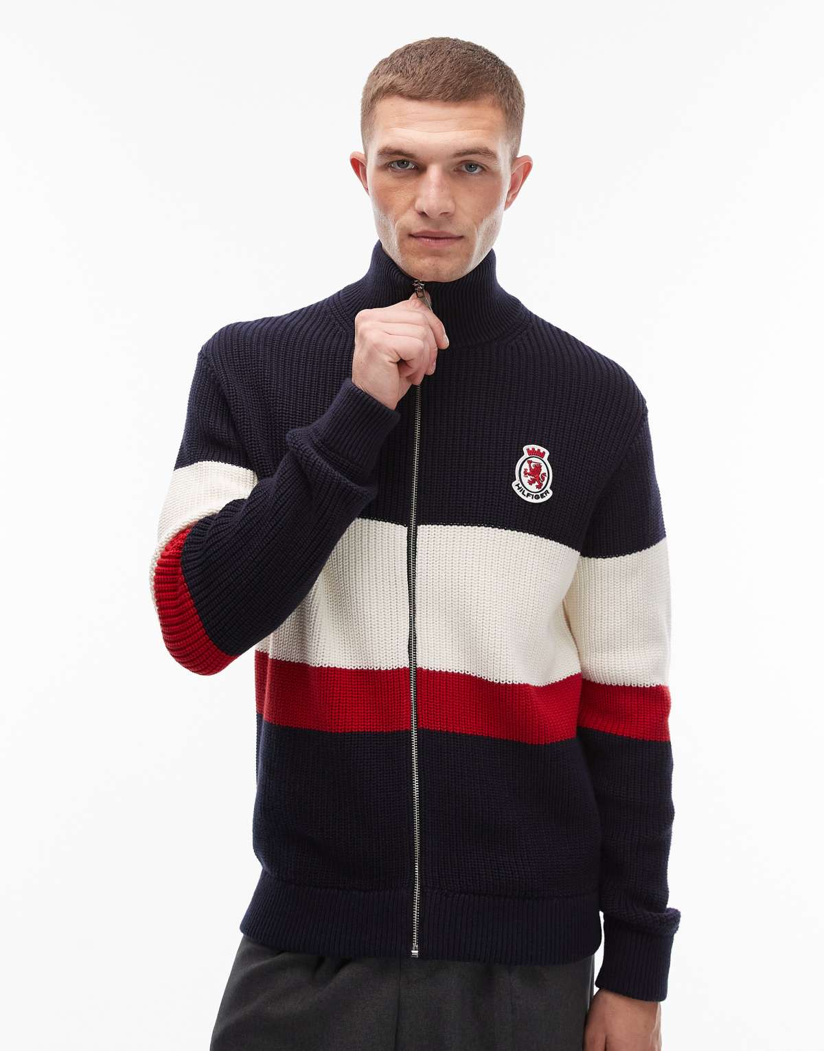 Tommy Hilfiger crest colorblock zip through in navy