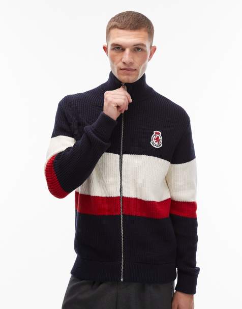 Tommy Hilfiger crest colorblock zip-through jumper in navy - view 1