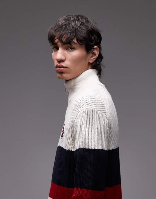 Tommy Hilfiger crest colourblock zip-through jumper in white, 4 of 5