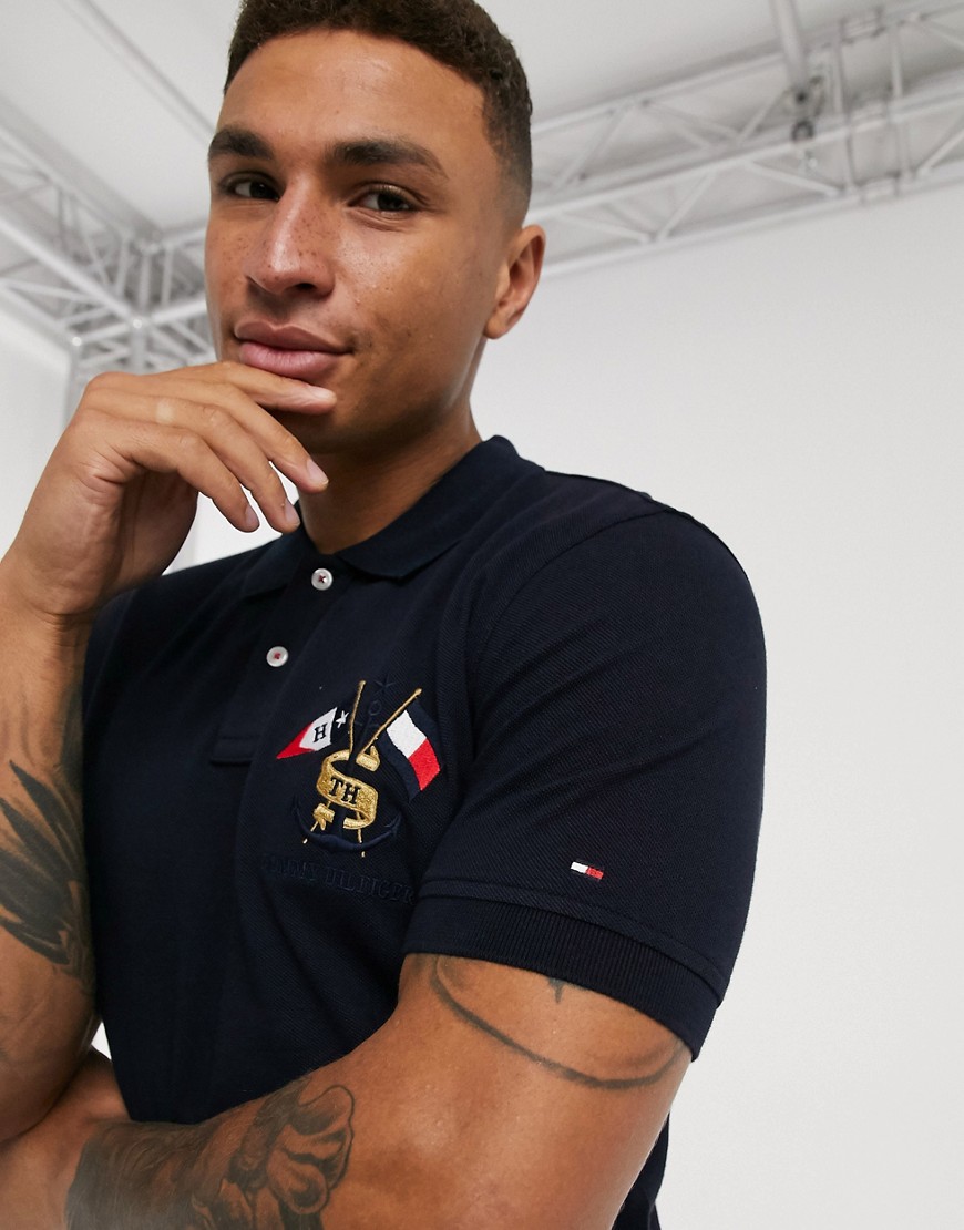 Tommy Hilfiger crest embroidery regular fit polo shirt-Navy